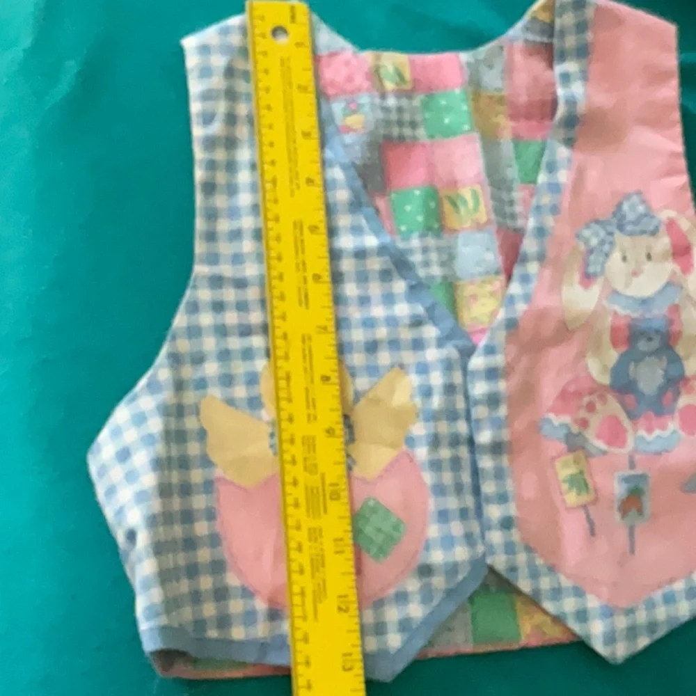 Blue and Pink Reversible Patchwork Kids Vest with Bunny & Chicks